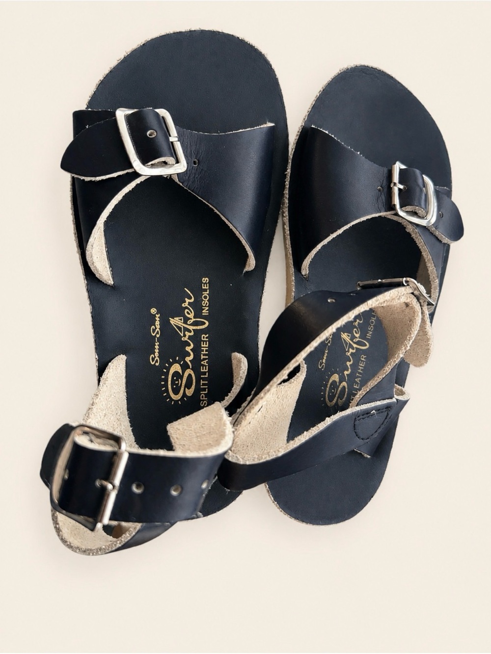 Salt Water Sandals  Dark Navy Leather Double-Buckle Sandals